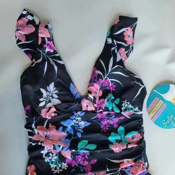NWT Swim Solutions Mio Waist Minimize Swimsuit  Swim Solutions Black Pink Sz 14 - Picture 6 of 16